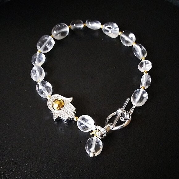 Clear Quartz Bracelet 6.75" - Hamsa - Hand of God - Toggle Clasp - Picture 1 of 7